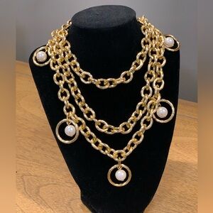 Convertible Belt/ Necklace, Gold With Pearly Drops, New In Box
